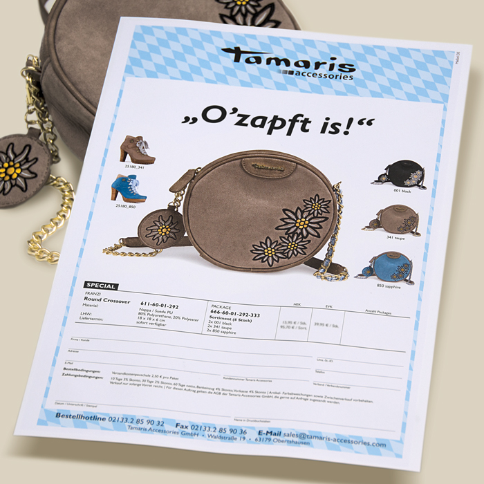 Kunde Tamaris Acceosries: Bestellformular in bayrischer Optik