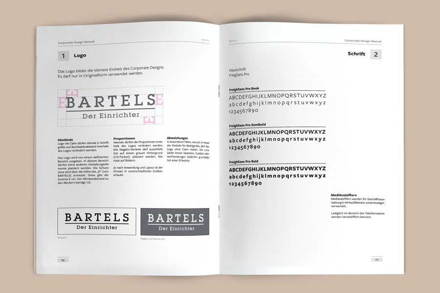  Offenes Corporate Design-Manual mit Beispiel Logo und Schrift