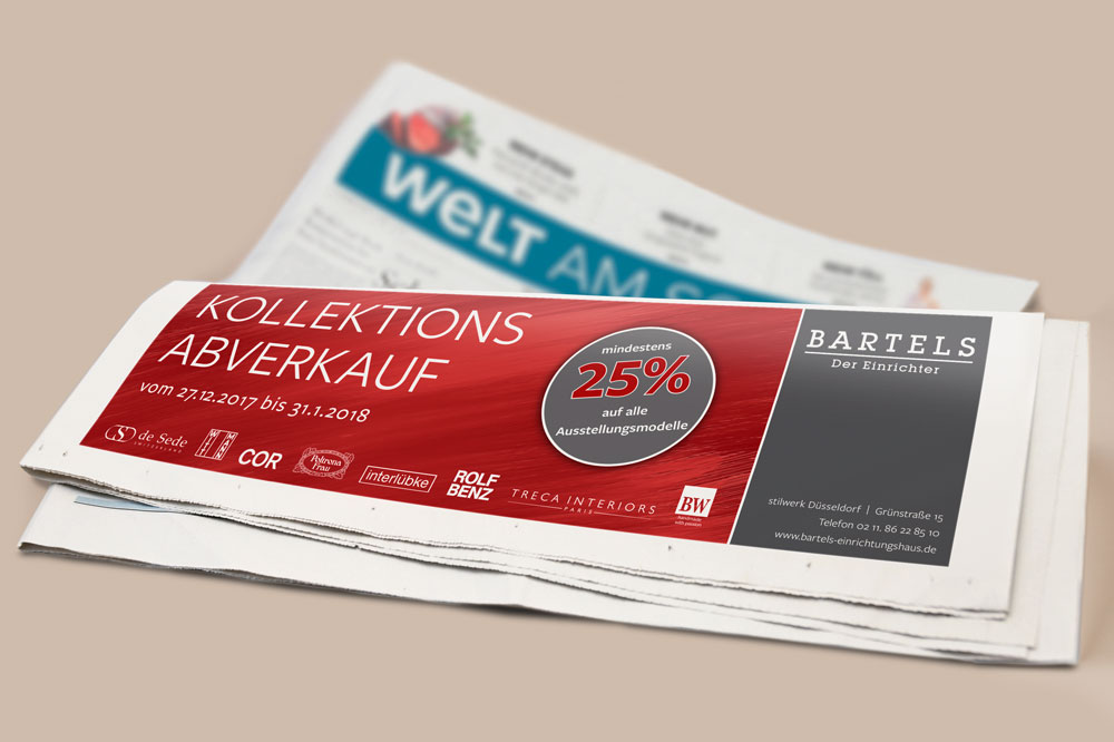 Kampagnenentwicklung:  Zeitungs-Anzeige Kollektionsabverkauf in rot