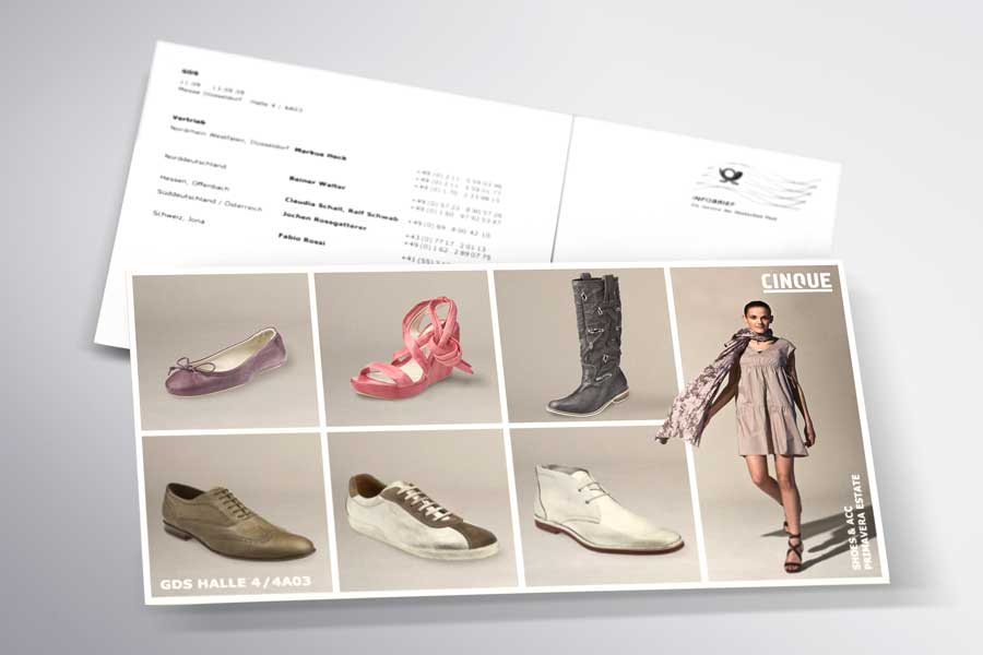 Cinque Postkarte für Mailing zum Start einer Schuhkollektion