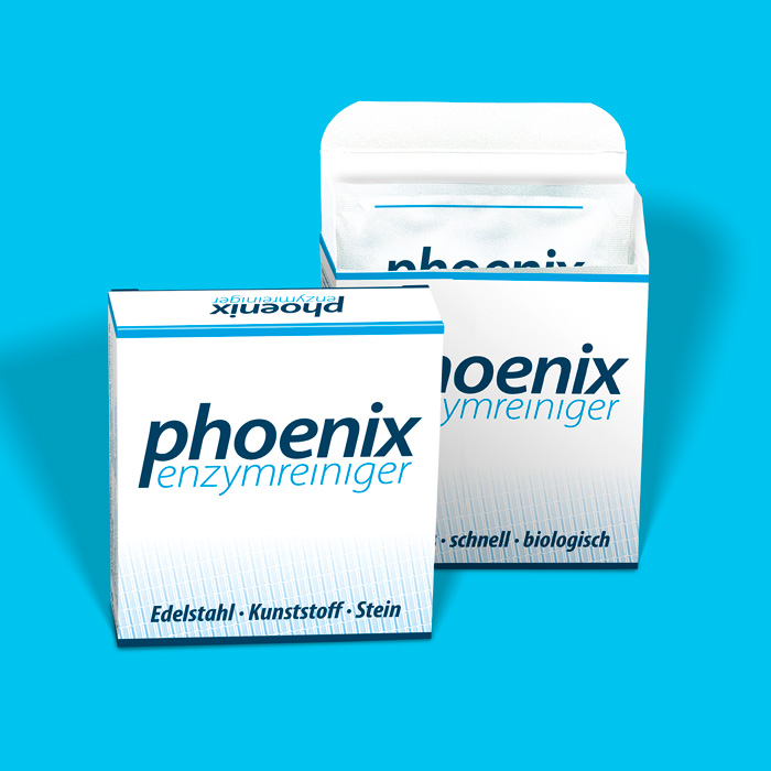 Kunde Phoenix Enzymreiniger: Eine geschlossene und eine offene Verpackung