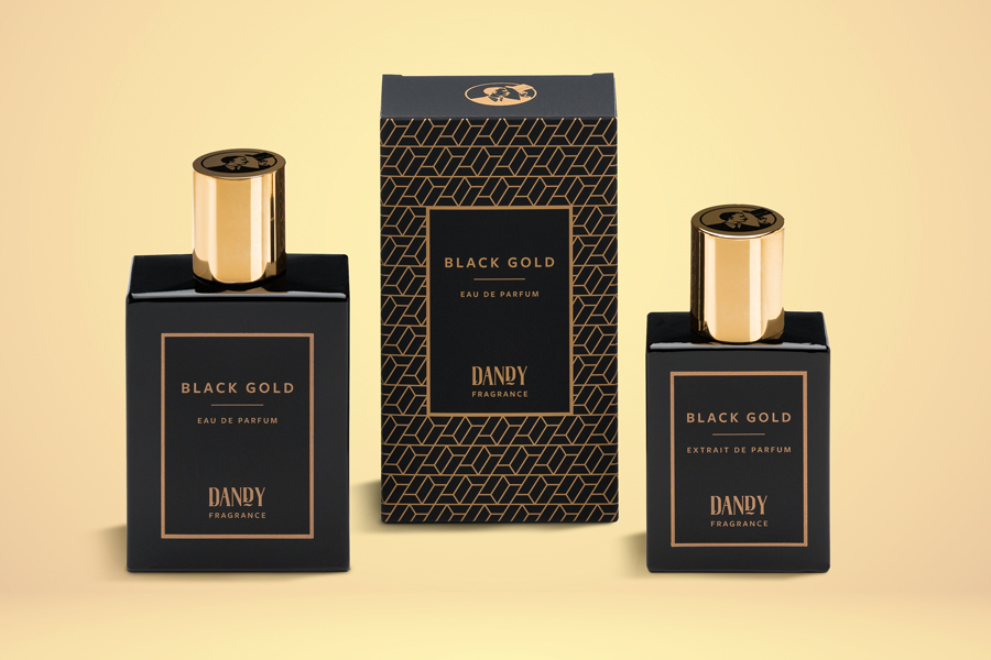 Verpackungsdesign - Verpackung und 2 Flaschen in verschiedenen Größen für das Eau de Parfum für die Dandy collection