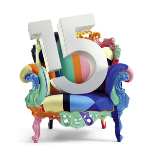 stilwerk - Jubiläums-Kampagne: Logo 15 in 3D auf Stuhl