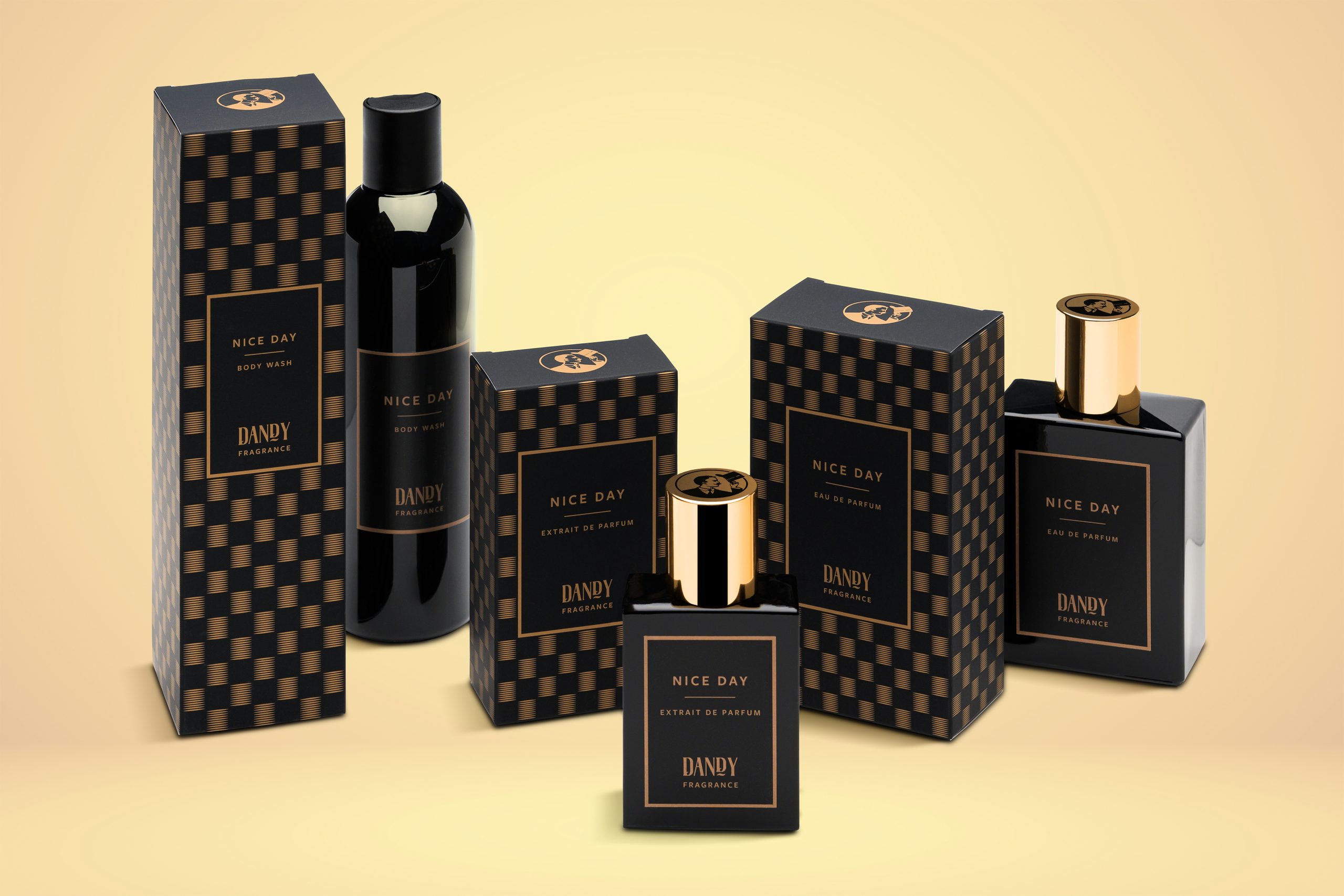 Übersicht einer Duftreihe der Dandy Collection der verschiedenen Produkte am Beispiel von Nice Day